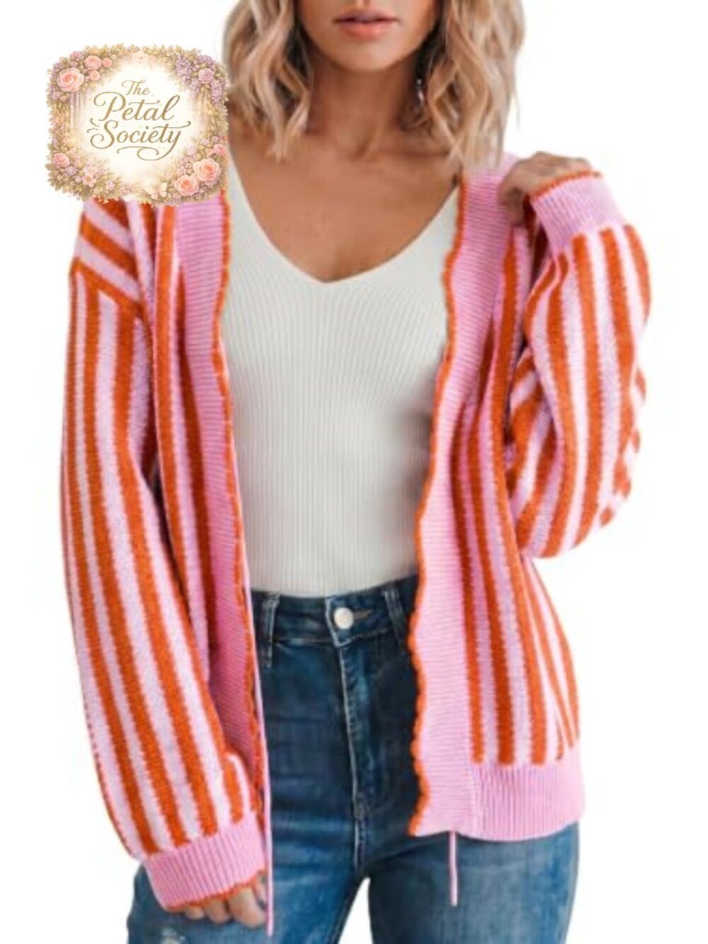 Striped Cardigan Sweater Women Cropped Tie Front Knit Acrylic Cotton